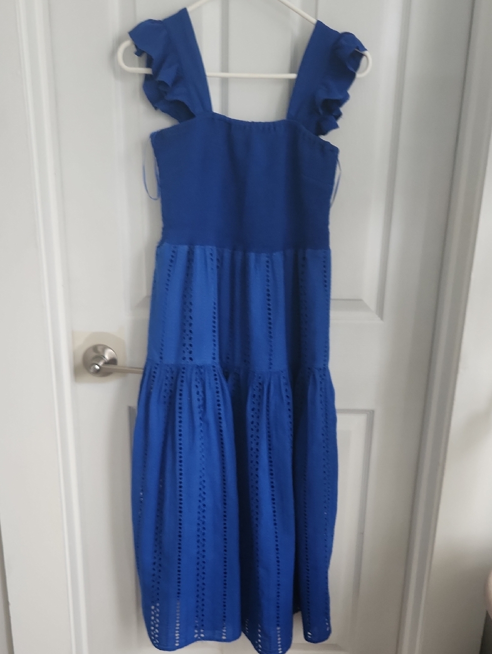 Grace & Karma Royal Blue Ruffled Strap Eyelet Midi Dress